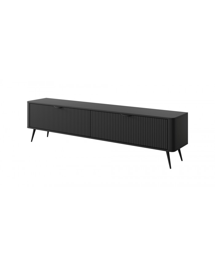 Meuble TV 1 porte 200 cm Design Sculptural & Chic Moderne noir ALVORA GOLD BLACK