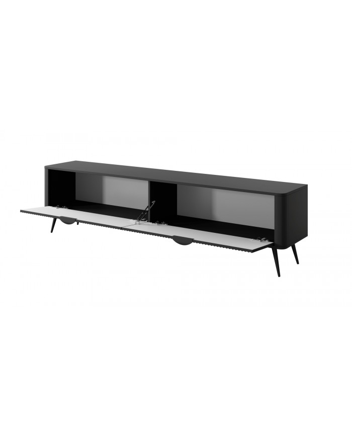 Meuble TV 1 porte 200 cm Design Sculptural & Chic Moderne noir ALVORA GOLD BLACK