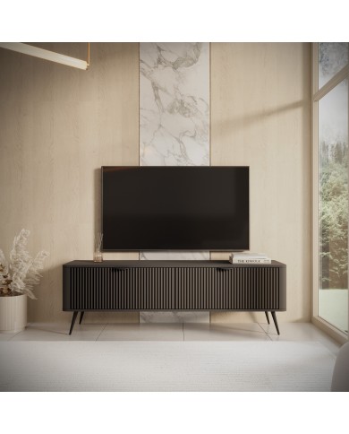 Meuble TV 1 porte 163 cm Design Sculptural & Chic Moderne ALVORA GOLD BLACK