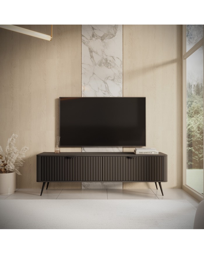 Meuble TV 1 porte 163 cm Design Sculptural & Chic Moderne ALVORA GOLD BLACK