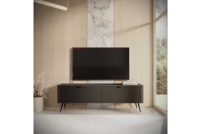 Meuble TV 1 porte 163 cm Design Sculptural & Chic Moderne ALVORA GOLD BLACK