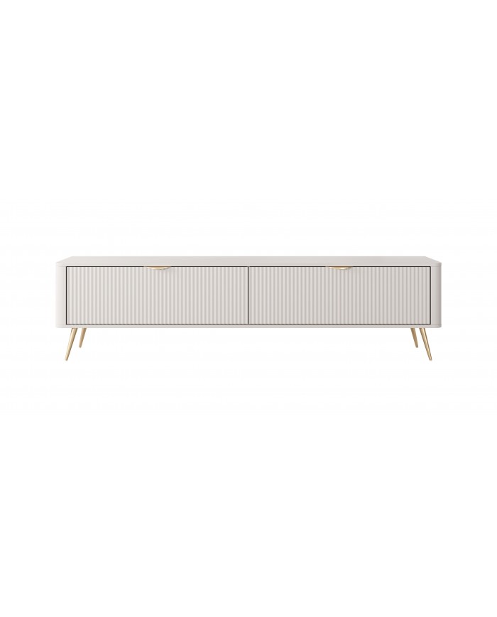 Meuble TV 1 porte 200 cm Design Sculptural & Chic Moderne sable du desert ALVORA GOLD
