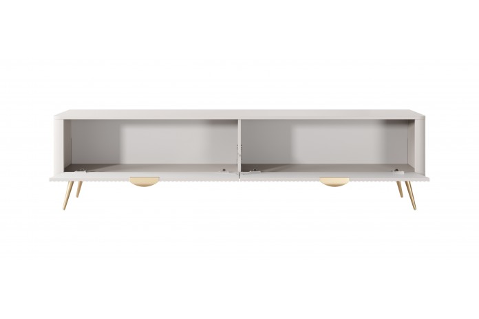 Meuble TV 1 porte 200 cm Design Sculptural & Chic Moderne sable du desert ALVORA GOLD