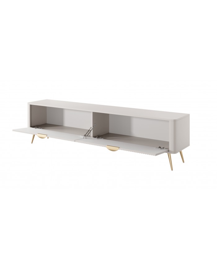 Meuble TV 1 porte 200 cm Design Sculptural & Chic Moderne sable du desert ALVORA GOLD