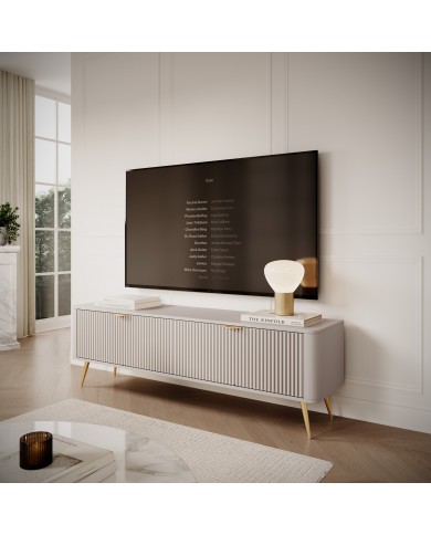 Meuble TV 1 porte 163 cm Design Sculptural & Chic Moderne sable du désert ALVORA GOLD