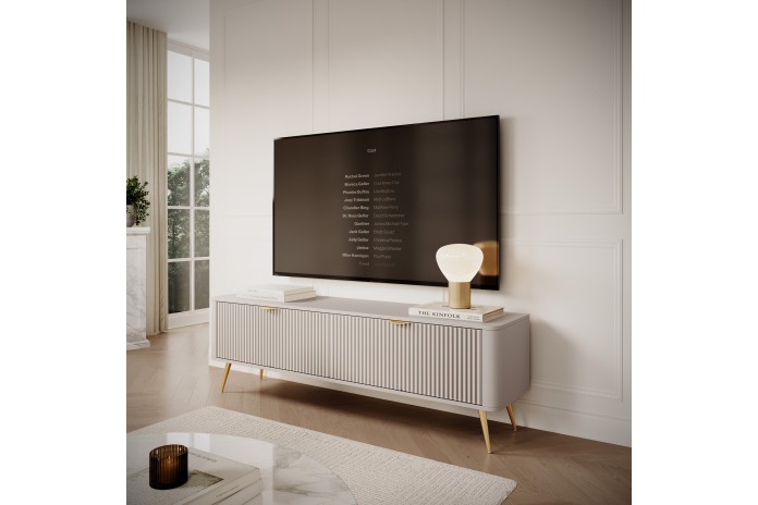 Meuble TV 1 porte 163 cm Design Sculptural & Chic Moderne sable du désert ALVORA GOLD