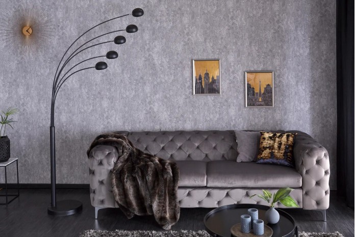 Lampadaire avec 5 bras orientables 205 cm noir doré avec base en marbre FIVE LIGHTS
