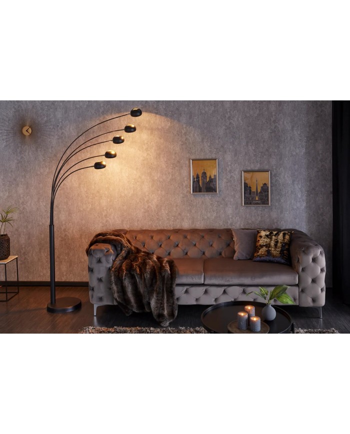 Lampadaire avec 5 bras orientables 205 cm noir doré avec base en marbre FIVE LIGHTS