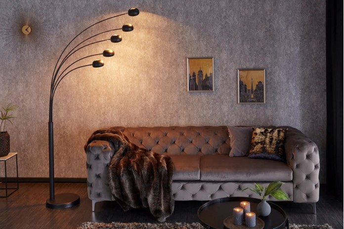 Lampadaire avec 5 bras orientables 205 cm noir doré avec base en marbre FIVE LIGHTS
