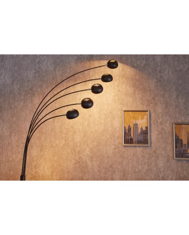 Lampadaire avec 5 bras orientables 205 cm noir doré avec base en marbre FIVE LIGHTS
