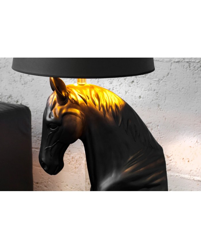 Lampadaire Sculpture Cheval Noir & Abat‑jour Doré 130 cm DARK HORSE