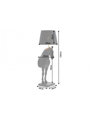 Lampadaire Sculpture Cheval Noir & Abat‑jour Doré 130 cm DARK HORSE