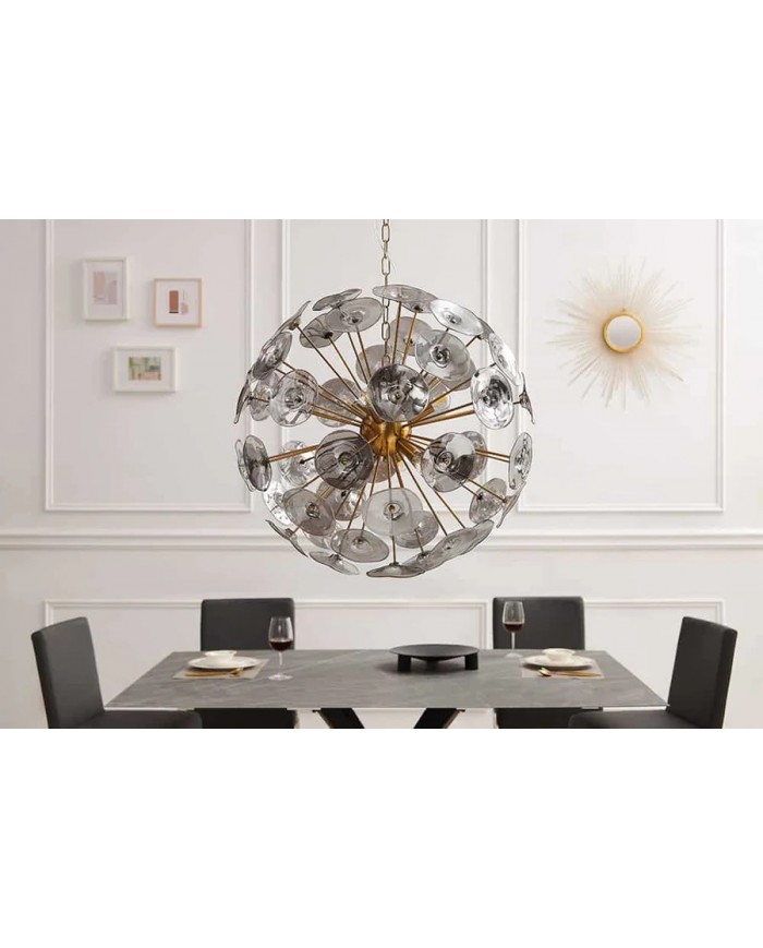 Lampe suspendue pétales verre et acier doré 67 cm INFINITY