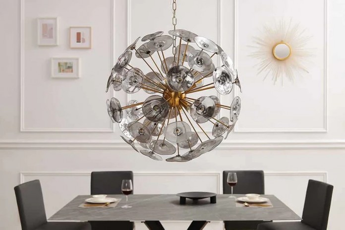 Lampe suspendue pétales verre et acier doré 67 cm INFINITY