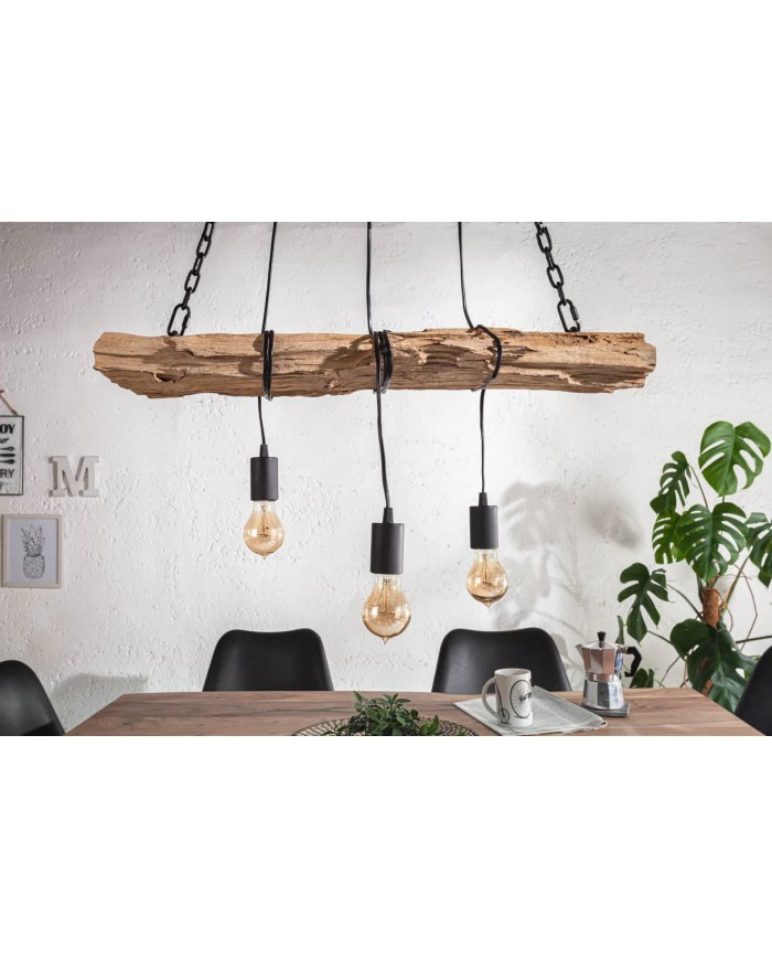 Lampe suspendue en bois recyclé et métal noir avec 3 ampoules 70 cm BARRACUDA