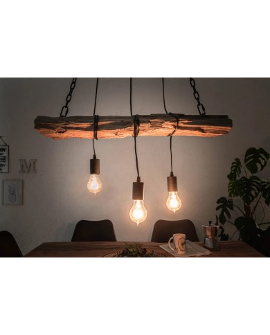 Lampe suspendue en bois recyclé et métal noir avec 3 ampoules 70 cm BARRACUDA