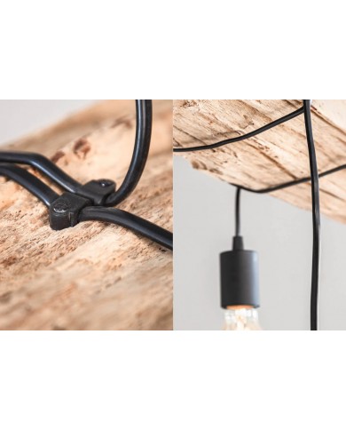 Lampe suspendue en bois recyclé et métal noir avec 3 ampoules 70 cm BARRACUDA