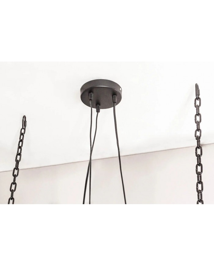 Lampe suspendue en bois recyclé et métal noir avec 3 ampoules 70 cm BARRACUDA