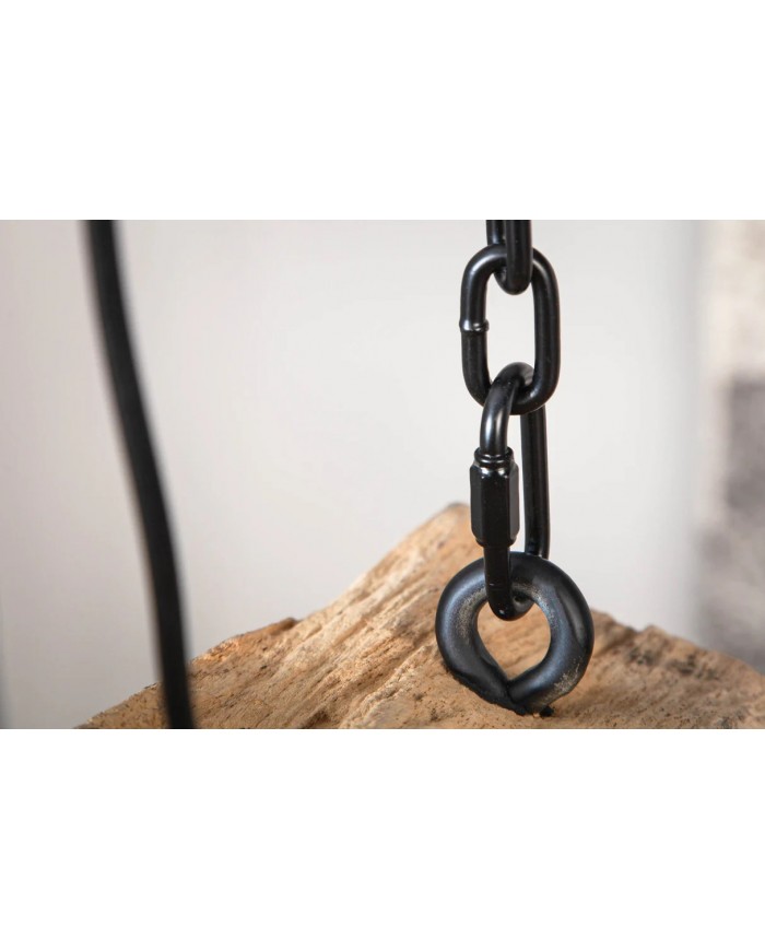 Lampe suspendue en bois recyclé et métal noir avec 3 ampoules 70 cm BARRACUDA