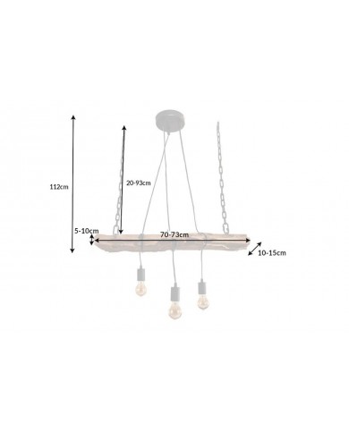Lampe suspendue en bois recyclé et métal noir avec 3 ampoules 70 cm BARRACUDA