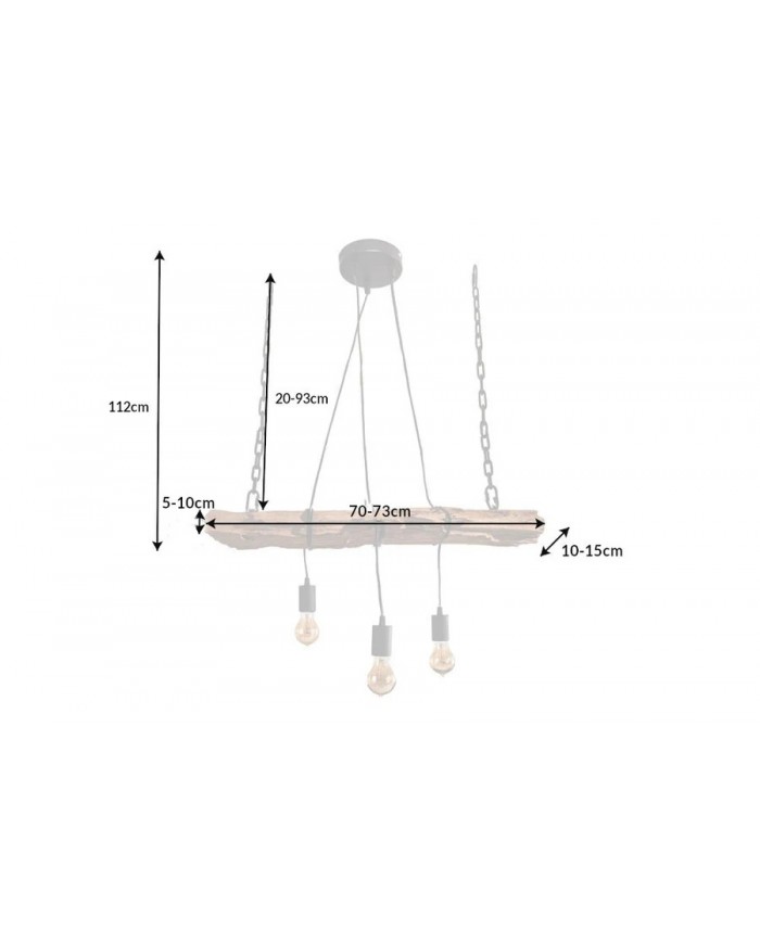Lampe suspendue en bois recyclé et métal noir avec 3 ampoules 70 cm BARRACUDA