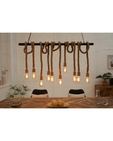 Lampe suspendue en corde et métal noir 10 ampoule en abaca 120 cm CORDELIA II