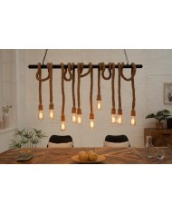 Lampe suspendue en corde et métal noir 10 ampoule en abaca 120 cm CORDELIA II
