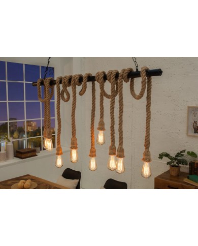 Lampe suspendue en corde et métal noir 10 ampoule en abaca 120 cm CORDELIA II
