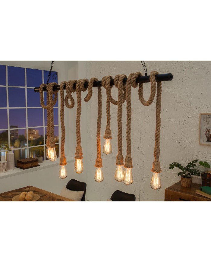 Lampe suspendue en corde et métal noir 10 ampoule en abaca 120 cm CORDELIA II