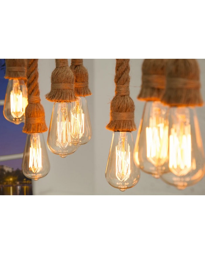 Lampe suspendue en corde et métal noir 10 ampoule en abaca 120 cm CORDELIA II