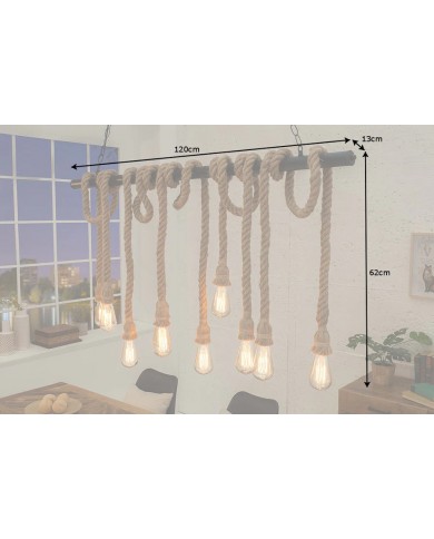 Lampe suspendue en corde et métal noir 10 ampoule en abaca 120 cm CORDELIA II