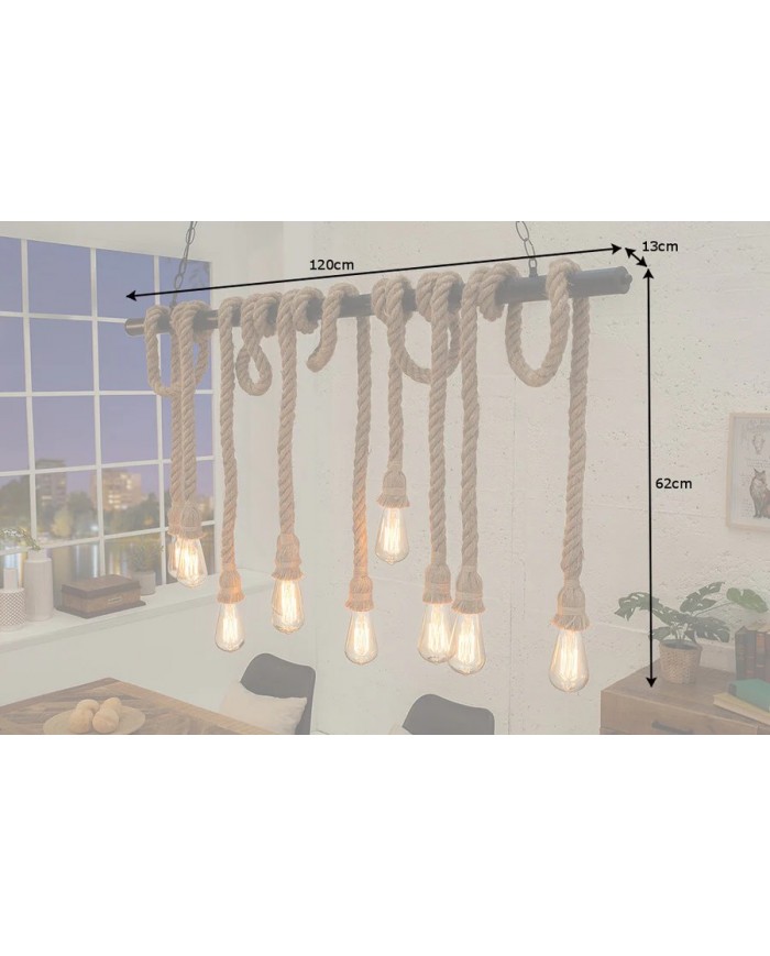 Lampe suspendue en corde et métal noir 10 ampoule en abaca 120 cm CORDELIA II