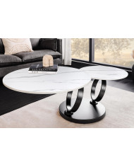 Table Basse Plateau Céramique Pivotant Effet Marbre Blanc pieds en métal noir DANCING 80–135 cm –