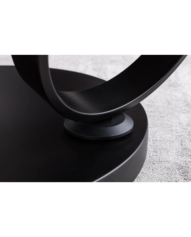 Table Basse Plateau Céramique Pivotant Effet Marbre Blanc pieds en métal noir DANCING 80–135 cm –