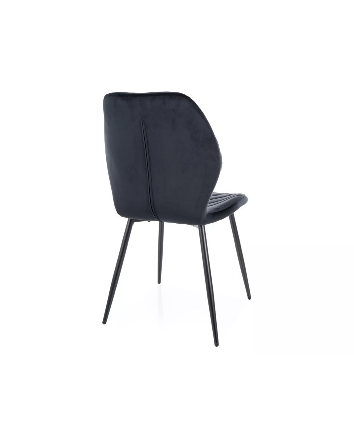 Chaise rembourrée en velours motifs chevrons avec pieds en métal Mike