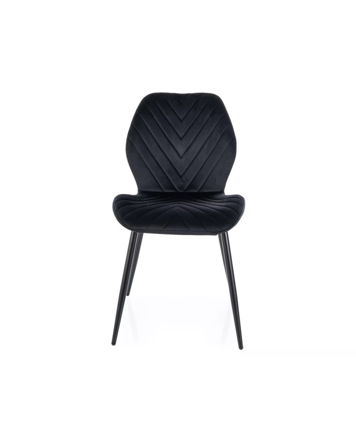Chaise rembourrée en velours motifs chevrons avec pieds en métal Mike