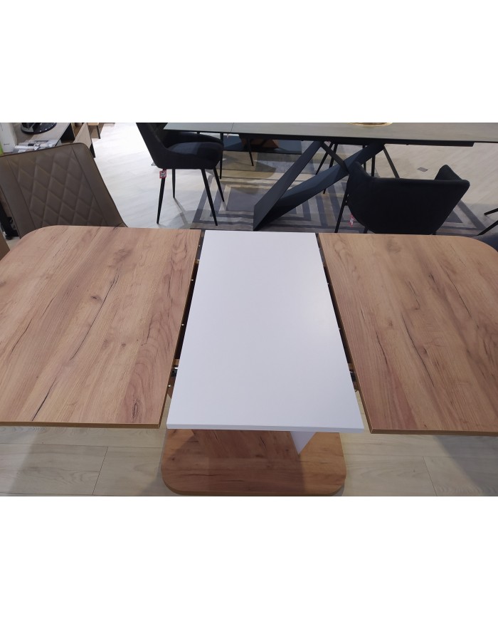 Table design extensible teinte chêne et blanc 80x120 (160) cm DUALIS - MODELE EXPOSITION VENDU EN L'ETAT