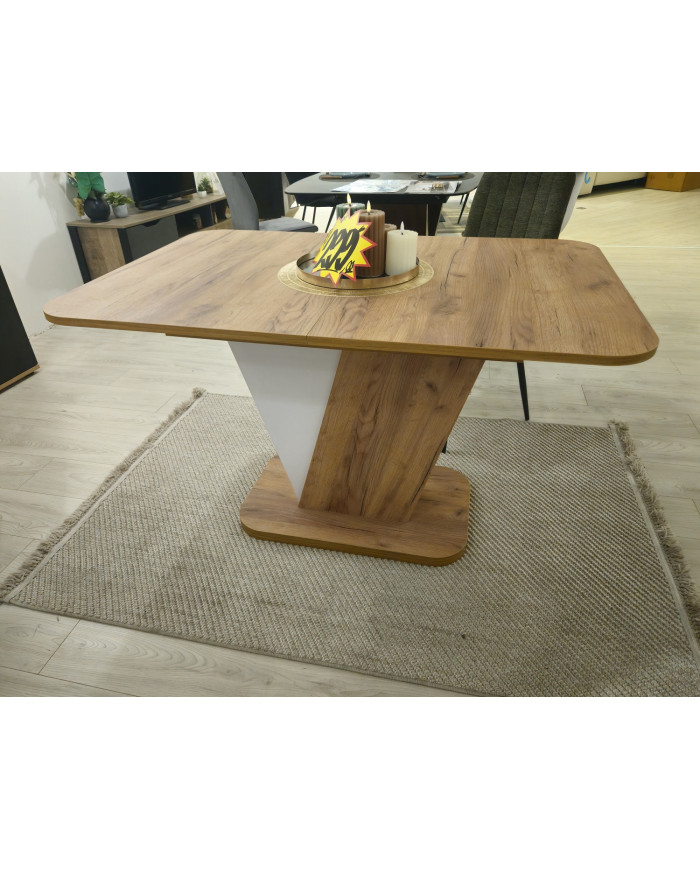 Table design extensible teinte chêne et blanc 80x120 (160) cm DUALIS - MODELE EXPOSITION VENDU EN L'ETAT