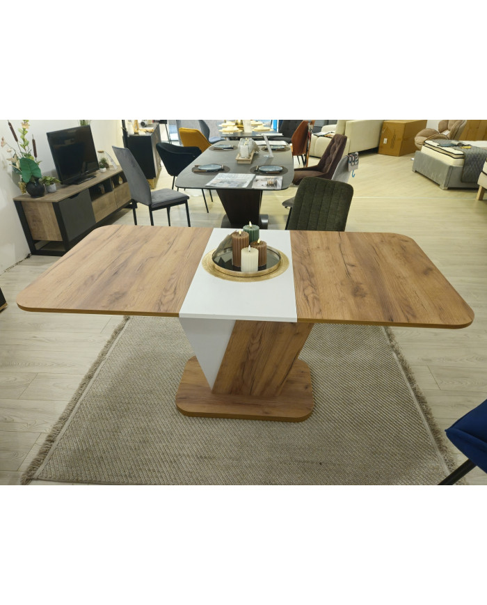 Table design extensible teinte chêne et blanc 80x120 (160) cm DUALIS - MODELE EXPOSITION VENDU EN L'ETAT