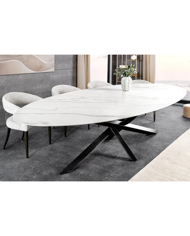 Table à manger plateau céramique ovale marbre blanc 280 cm Sculptura