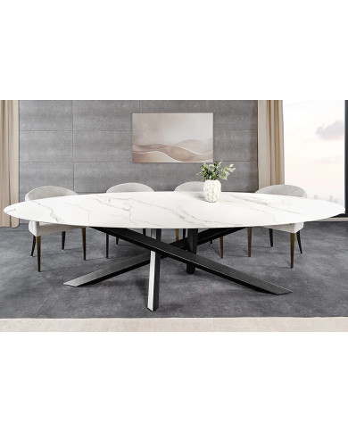 Table à manger plateau céramique ovale marbre blanc 280 cm Sculptura
