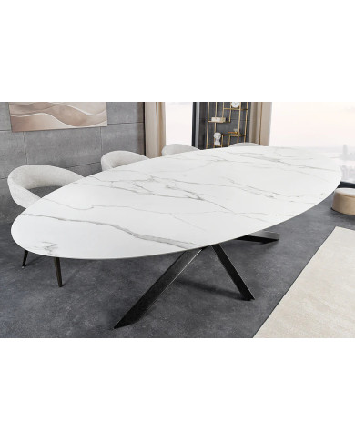 Table à manger plateau céramique ovale marbre blanc 280 cm Sculptura