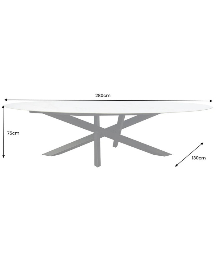 Table à manger plateau céramique ovale marbre blanc 280 cm Sculptura