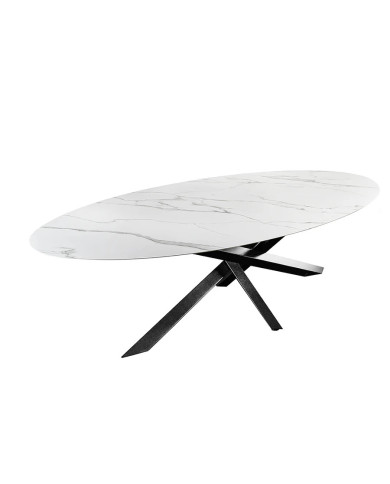 Table à manger plateau céramique ovale marbre blanc 280 cm Sculptura