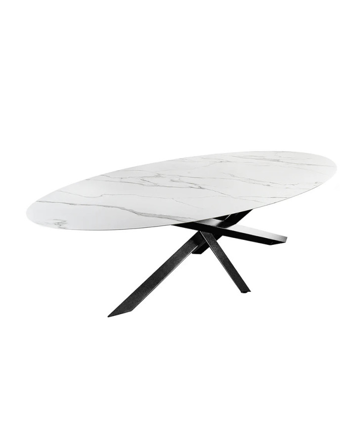 Table à manger plateau céramique ovale marbre blanc 280 cm Sculptura