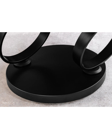 Table Basse Plateau Céramique Pivotant Effet Marbre Blanc et anthracite pieds en métal noir DANCING 80–135 cm –