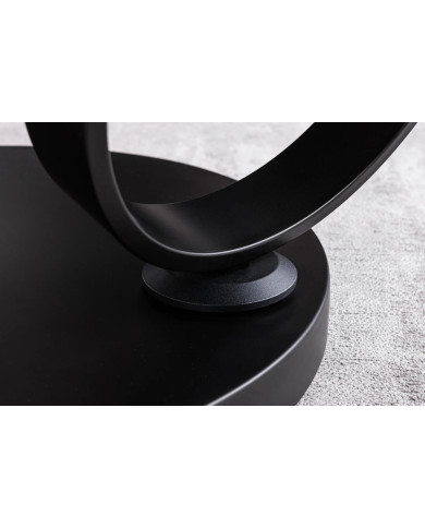 Table Basse Plateau Céramique Pivotant Effet Marbre Blanc et anthracite pieds en métal noir DANCING 80–135 cm –