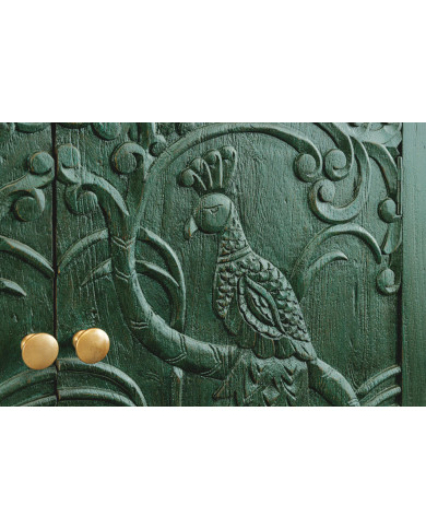 Buffet commode 4 portes 175 cm en bois de manguier aspect vert antique et pied doré fait main PALAZZO