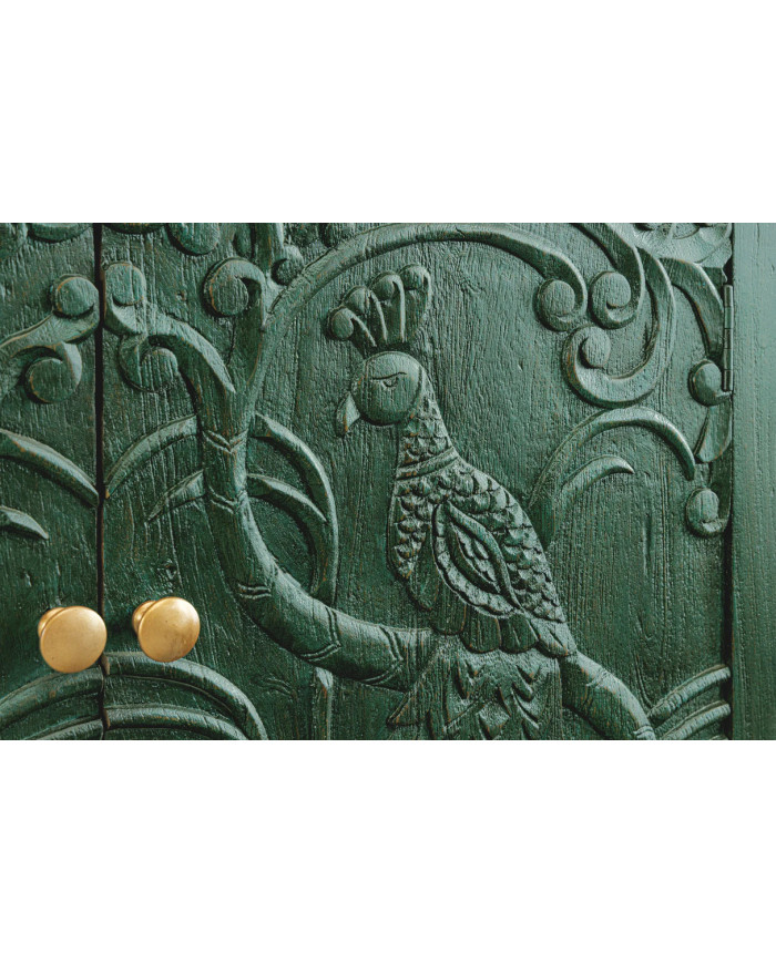 Buffet commode 4 portes 175 cm en bois de manguier aspect vert antique et pied doré fait main PALAZZO