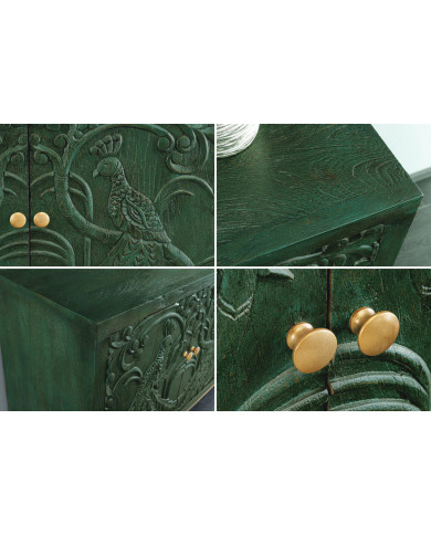 Buffet commode 4 portes 175 cm en bois de manguier aspect vert antique et pied doré fait main PALAZZO